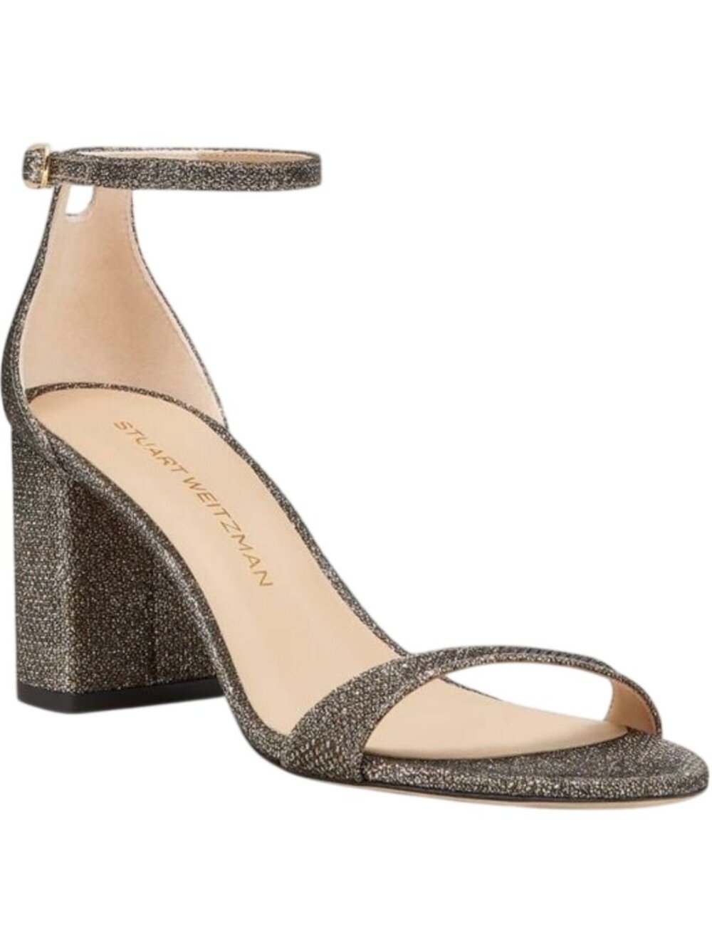 Stuart Weitzman Nudistcurve 75 Pyrite Block Heel Sandals Black 8.5 New Box